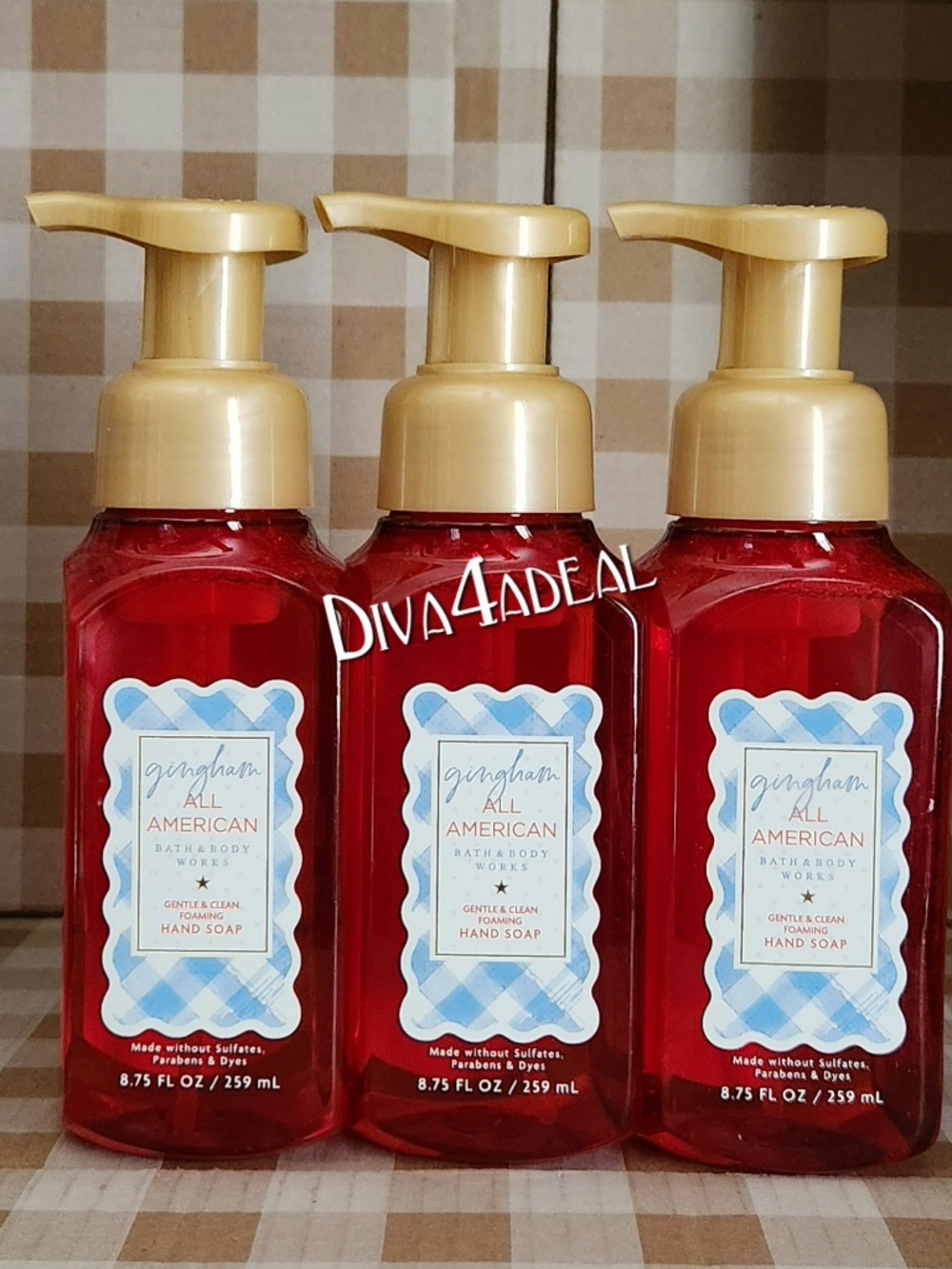 3x Bath Body Works GINGHAM ALL AMERICAN Foaming Hand Soap Bundle